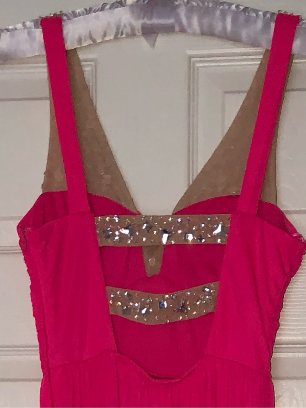 Barbiecore Pink Y2K Formal Gown Beaded Neon Chiffon Formal Prom Dress Size 1 - Picture 4 of 5